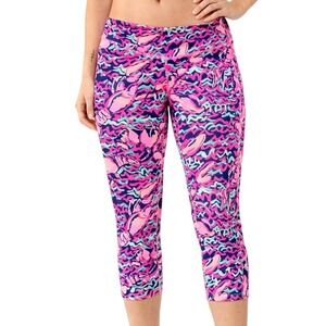 Lilly Pulitzer Luxletic Pink Navy Lobstah Roll Print Cropped Leggings Medium